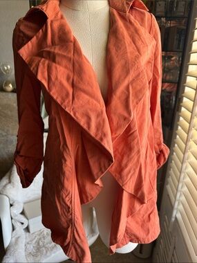 Chico's Draped Open-Front Trench Coat in Rusty Orange